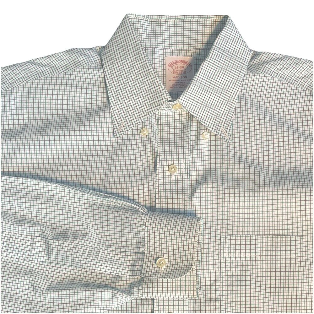 Brooks Brothers Madison Mens 16-33 Check Long Sleeve Dress Shirt Blue Green